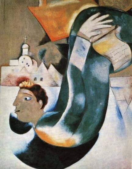 Marc Chagall, 1911–12, Le saint voiturier (The Holy Coachman), oil on canvas, 148 x 117.5 cm, private collection