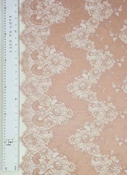 Light pink Chantilly French lace fabric - Image 8