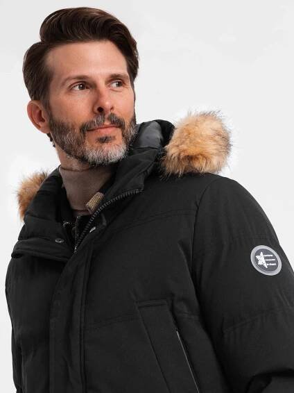 Moderní černá pánská parka na zimu V3 JALJ-0184