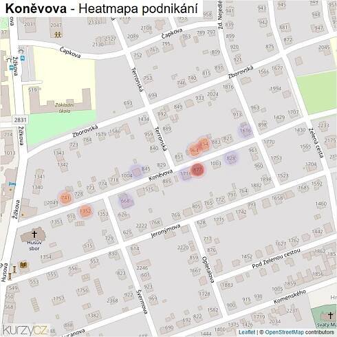 Mapa Koněvova - Firmy v ulici.