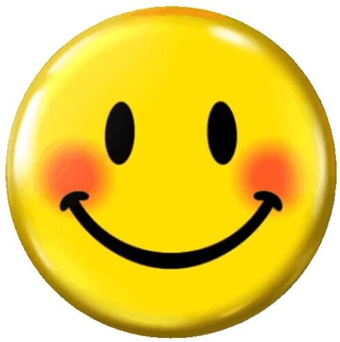 Funny Emoji Pictures: Yellow Smiley Face Button with Red Eyes