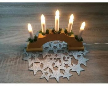 Elektrický vánoční svícen  5 svíček - nádherná dekorace za okno dřevěný oblouk s elektrickými svíčkami Přírodní