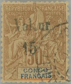 1900 Yv.26, overprint Allegory 15c/30c brown with fragmentem of CDS; very fine