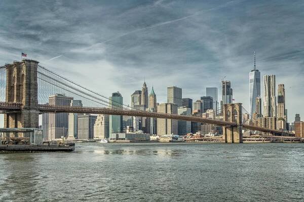 Brooklynský Most A Panorama Manhattanu Při Západu Slunce · Základová fotografie zdarma