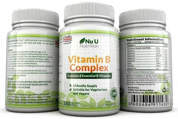 Komplexní vitamín B 180 tab. B1-B6 B12 Biotin Kyselina listová na 180 dní v půl roce Značka Nu U Nutrition