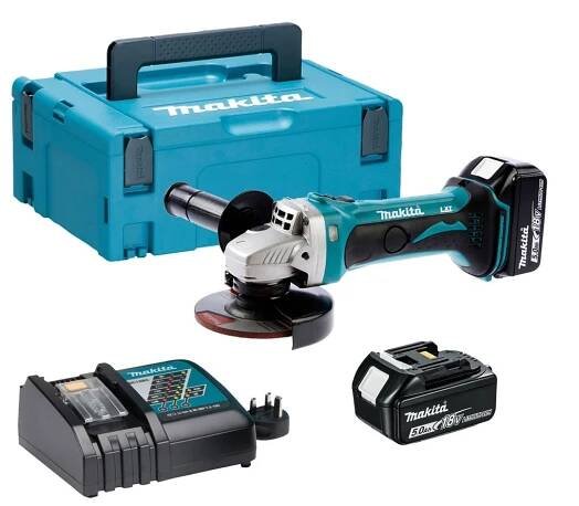 Makita DGA452RTJ aku úhlová bruska 115mm, 2x aku 18V/5.0Ah, kufr Systainer Makpac