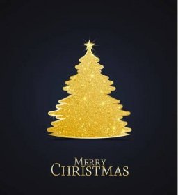 Zlatý vánoční stromek na tmavém pozadí — Ilustrace