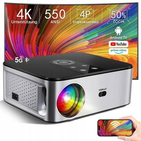 HORLAT 4K Projector 25000 Lumen 1080P WiFi Bluetooth Android TV