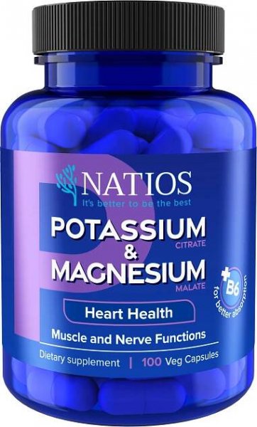 NATIOS Potassium & Magnesium, Draslík citrát a hořčík malát, 100 veganských kapslí