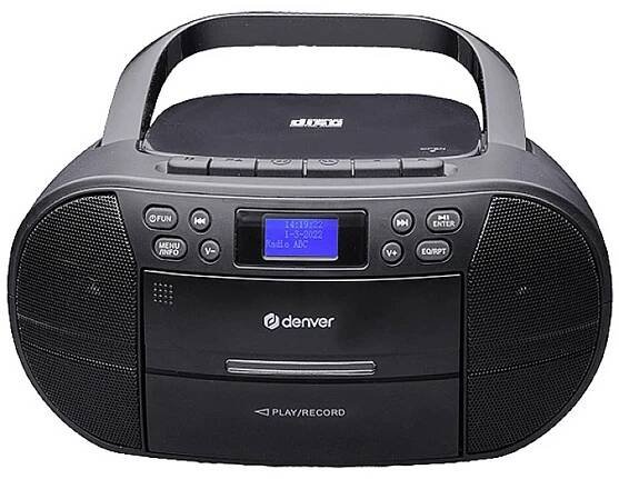 Denver TDC-280B 111141800050 rádio s kazetovým přehrávačem, DAB+, FM, AUX, CD, kazeta, USB, funkce alarmu, černá