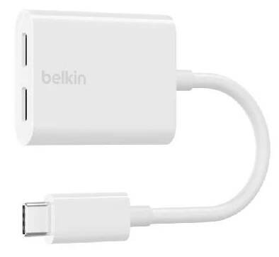 Belkin USB-C adaptér/rozdvojka - USB-C napájení + USB-C audio / nabíjecí adaptér, bílá F7U081BTWH