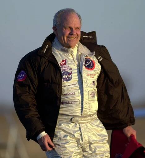 Steve Fossett, pilot, wearing a flight suit.