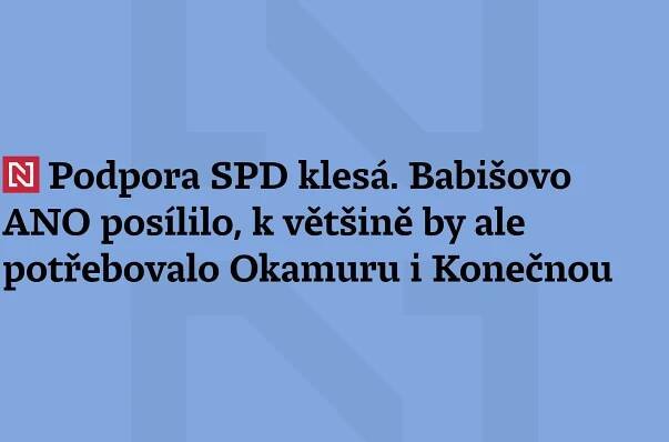 Podpora SPD klesá. Babišovo ANO posílilo, k většině by ale potřebovalo Okamuru i Konečnou