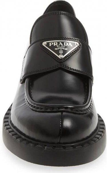 Prada Triangle Logo Loafer, Alternate, color, Black