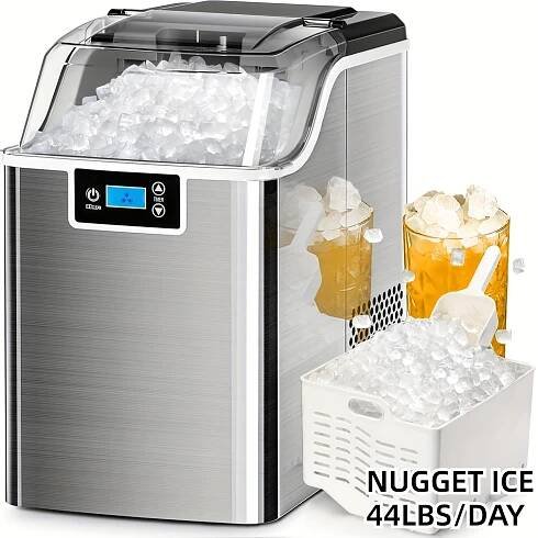 Home Countertop Ice Maker With Ice Basket And Ice Scoop, 26, 45 Lbs/day Ice Maker With 24 Hour Timer With Cleaning Mode For Home, Kitchen, Office