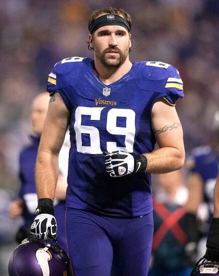 Jared Allen #69 of the Minnesota Vikings looks on during the game against the Green Bay Packers on October 27, 2013