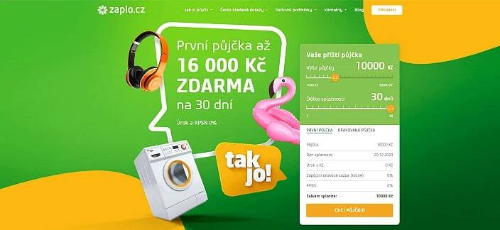 Žádost o půjčku Zaplo - vyberte výši a splatnost půjčky