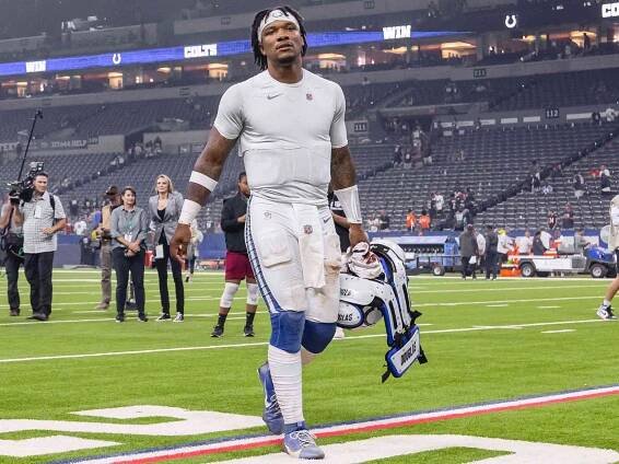 INDIANAPOLIS, INDIANA - SEPTEMBER 22: Anthony Richardson #5 of the Indianapolis Colts is seen after the game against the Chicago Bears at Lucas Oil Stadium on September 22, 2024 in Indianapolis, Indiana. (Photo by Michael Hickey/Getty Images)