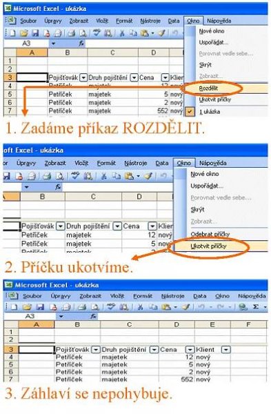 excel Pevné ukotvení záhlaví tabulky