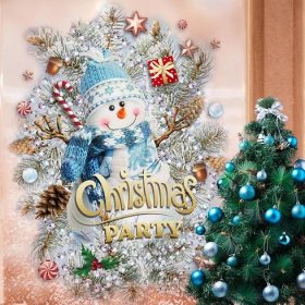 Vánoční stromeček Sněhulák Nálepky na zeď Vánoční skleněné okno Obývací pokoj Domácí dekorace Tapeta Umění Odnímatelné Nálepka na Nový rok