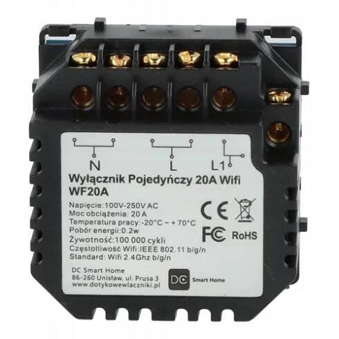 MODUL INTELIGENTNÍ DOTYKOVÝ SPÍNAČ BOJLER 20A WiFi S N 1G Barva černá