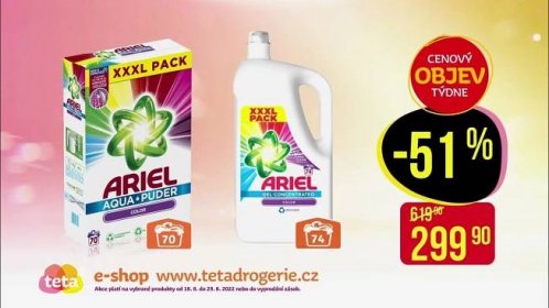TV reklama Teta drogerie od 18. 8. 2022 - akce na produkty Ariel a Somat