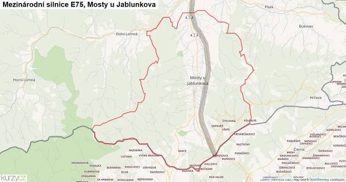 Mosty u Jablunkova, Silnice E75 - Mapa