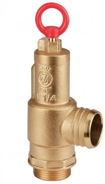 Pojistný mosazný ventil MZ se závitem 1 1/2 pro fekální vozy s připojením pro hadici o vnitřním průměru 44 mm