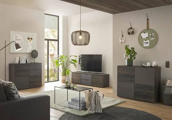 KOMODA, šedá, 100/84/38 cm - šedá/černá, Lifestyle, kompozitní dřevo/plast (100/84/38cm) - MID.YOU