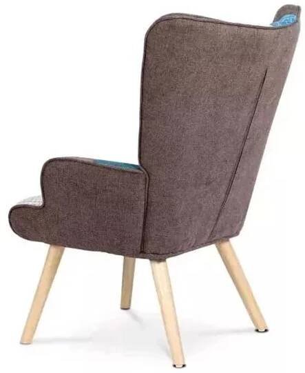 Vikio Křeslo ušák s podnožkou potah patchwork látka AKR120PW