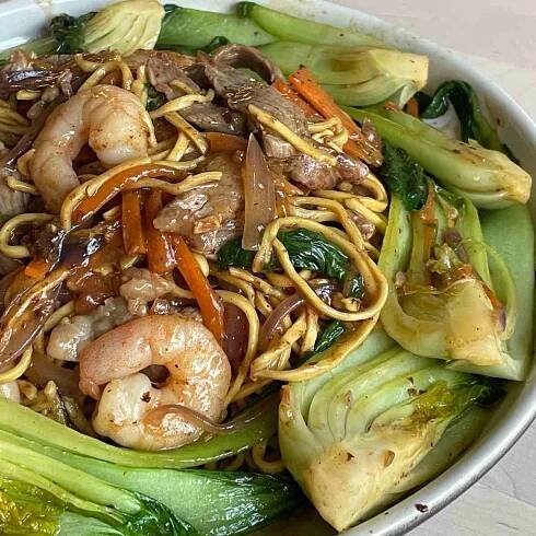 hong kong fried noodles shrimp prawn