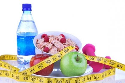 Dieta hubnutí, cvičení, zdravé jídlo opatření — Stock obrázek
