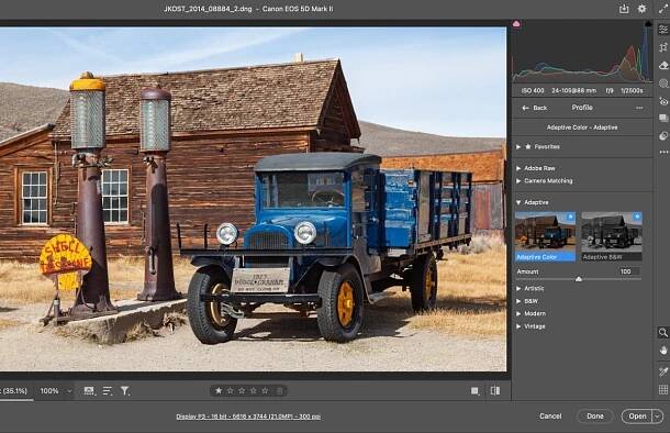 Možnosti profilů modulu Adobe Camera Raw