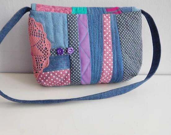 Dámská modrá Kabelka - crazy patchwork