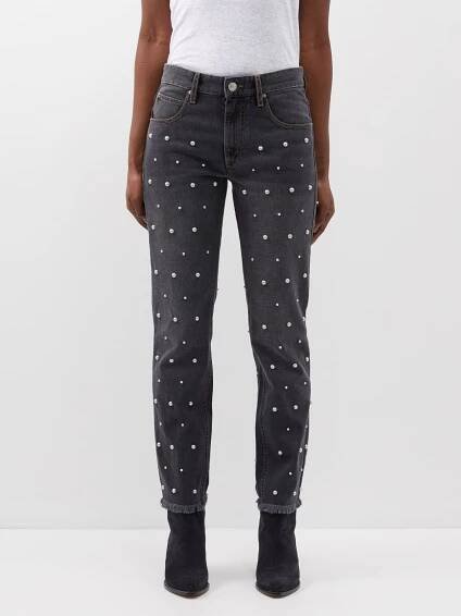 Isabel Marant Étoile + Dulano Faux Pearl-Stud Straight-Leg Jeans