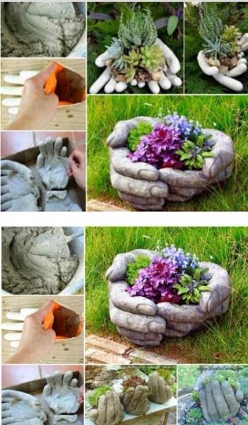 Cement Hand Planters. Pour casting concrete into rubber gloves, being carefully to remove air bubbles from fi… | Garden planters diy, Concrete garden, Garden crafts
