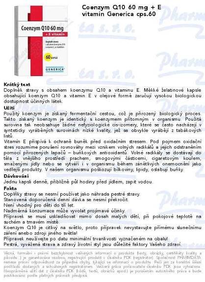 Coenzym Q10 60mg+vit.E Generica cps.60 | SOS lékárna online, internetová lékárna, léky