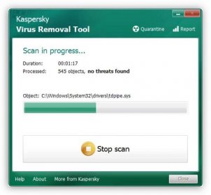 Proces hledání hrozeb pomocí nástroje Kaspersky Virus Removal Tool