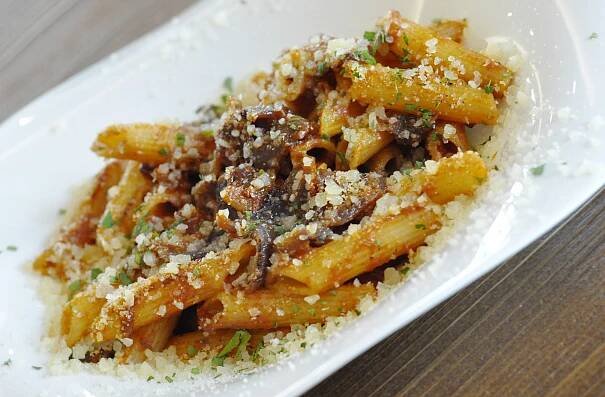 Egg Garganelli with amatriciana sauce