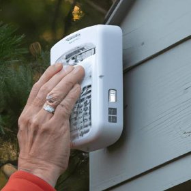 4 - [Image: A homeowner installs a GSM alarm system in their outdoor environment, ensuring the safety and security of their property.]. Canon EOS R. No text. Sigma 85 mm f/1.4. No text.. Sigma 85 mm f/1.4. No text.
