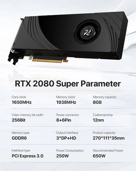 PELADN GPU RTX 2080 8GD6 SHOUHENG V3 Graphics Card GDDR6 256 bit Video Card Desktop Graphics Card With Single Turbo Fan