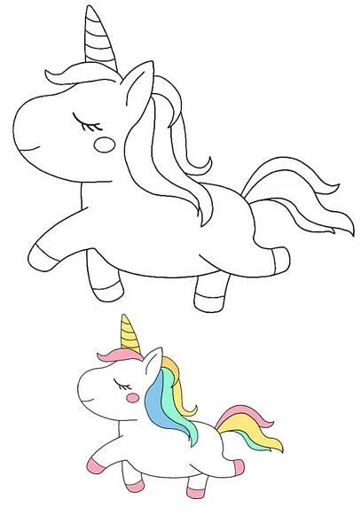 Cute little unicorn coloring page with sample