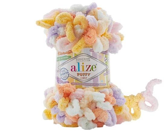 příze Puffy color 6520 meruňková, žlutá, fialová, růžová