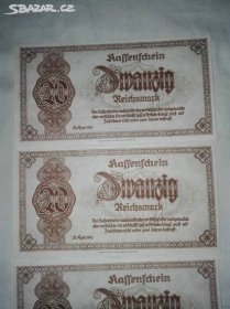 20 Reichsmark 28. April 1945 Serie AK 3 ks LIBEREC - Budyně nad Ohří, Litoměřice - Sbazar.cz