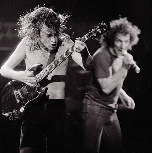 (L-R) Angus Young and Brian Johnson of AC/DC