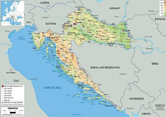 Mapa Chorvatska [online] pobřeží: Podrobná + Letoviska