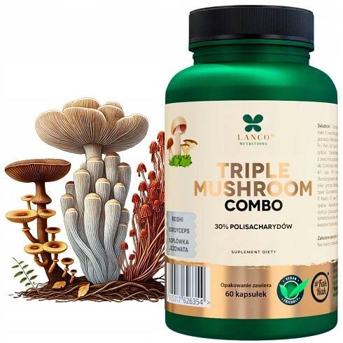 Triple Mushroom Combo 600 mg KORÁLOVEC JEŽATÝ Lions Mane REISHI Kordyceps