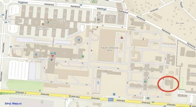 Mapa - umístění pavilonu P, zdroj: Mapy.cz