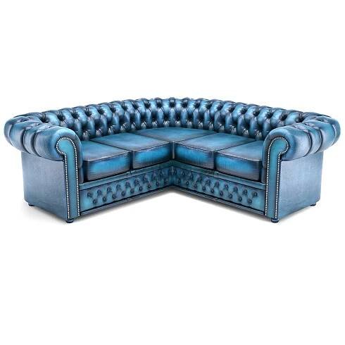 Round Corner Blue Sofa Chesterfield 3D Model