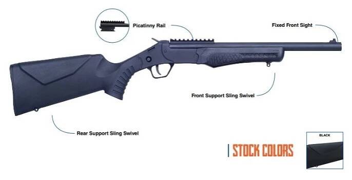 Puška jednoranná Rossi, Model: Montenegro Survival, Ráže:.45 Colt, hl: 16" (42cm), černá